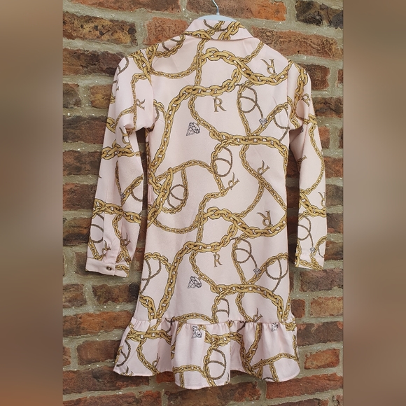 River Island chain print satin shirt dress pale pink 9yrs Ex Con - Picture 4 of 5
